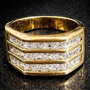 Suzanne Somers vintage princess cut channel set cz cocktail wedding ring band